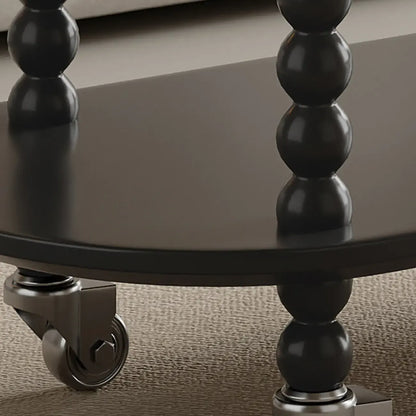 Table d'appoint roulante ovale noire en bois à 2 niveaux avec rangement