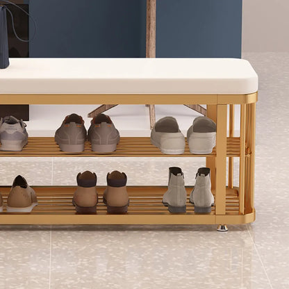 Banc de rangement capitonné en métal doré glamour pour entrée