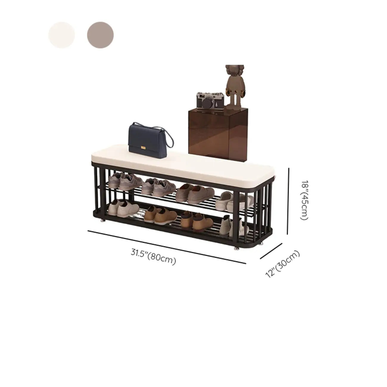 Banc de rangement capitonné en métal doré glamour pour entrée