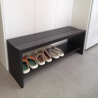 Banc d'entrée scandinave incurvé en bois massif noir