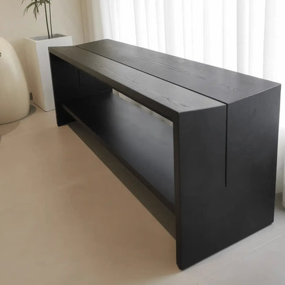 Banc d'entrée scandinave incurvé en bois massif noir