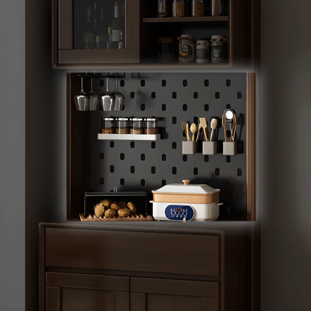 Buffet nordique multifonctionnel en bois naturel avec étagère