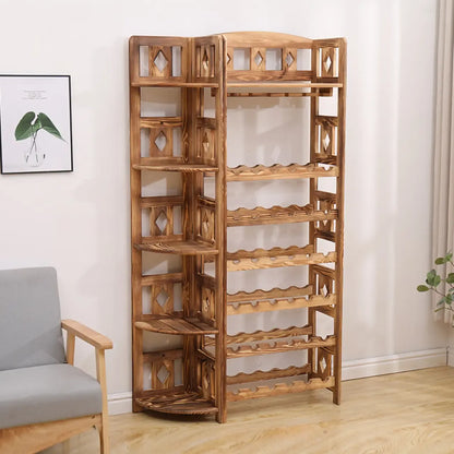 Casier à vin autoportant en pin avec étagère porte-verres