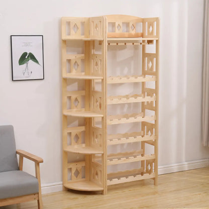 Casier à vin autoportant en pin avec étagère porte-verres