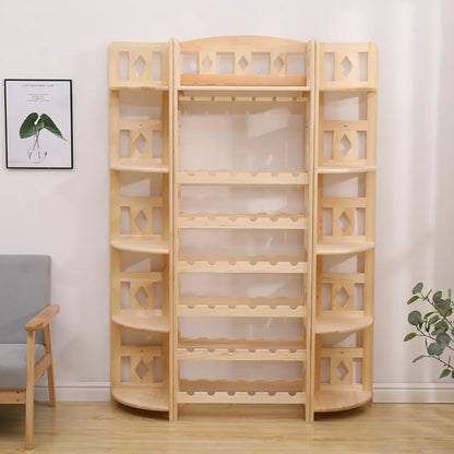 Casier à vin autoportant en pin avec étagère porte-verres