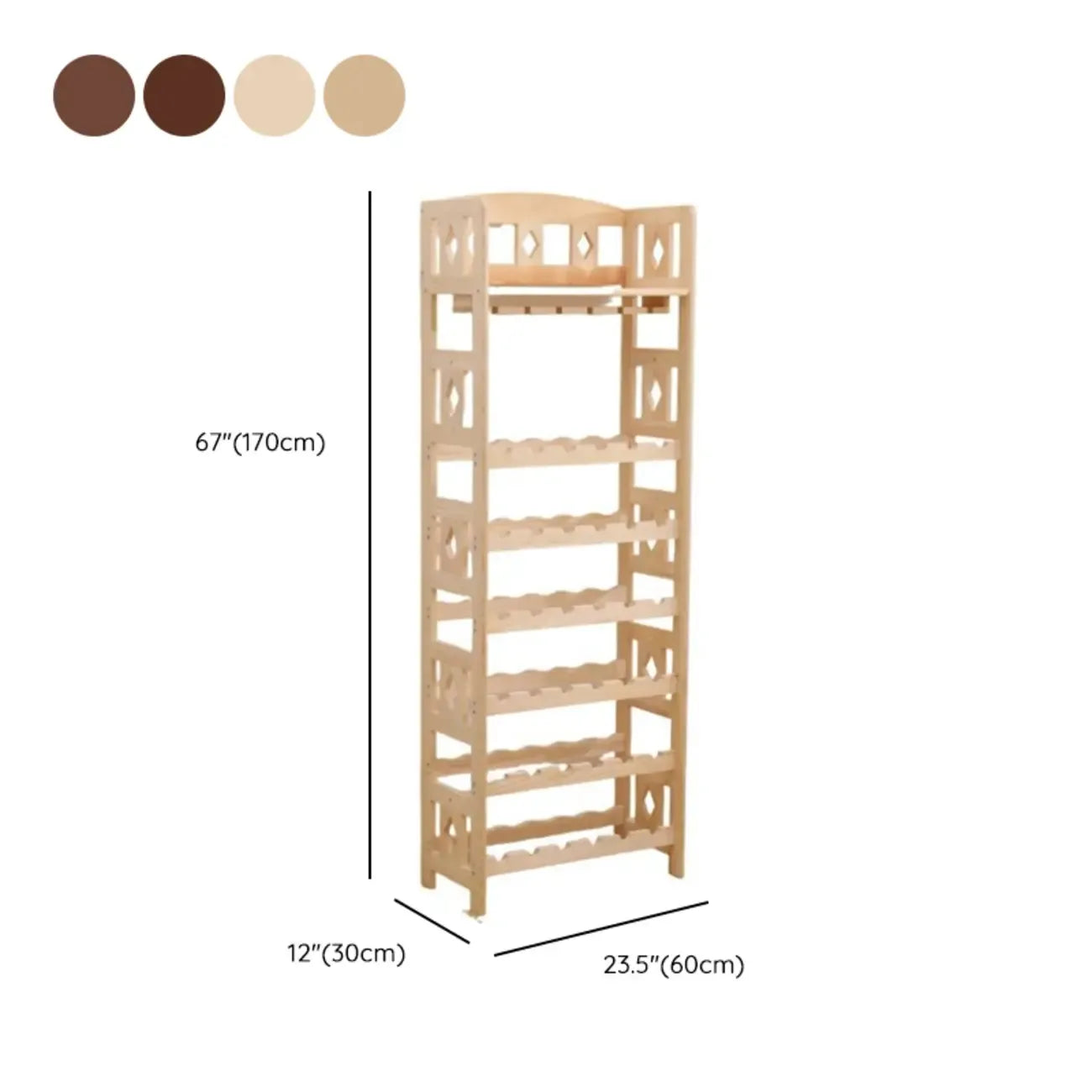 Casier à vin autoportant en pin avec étagère porte-verres