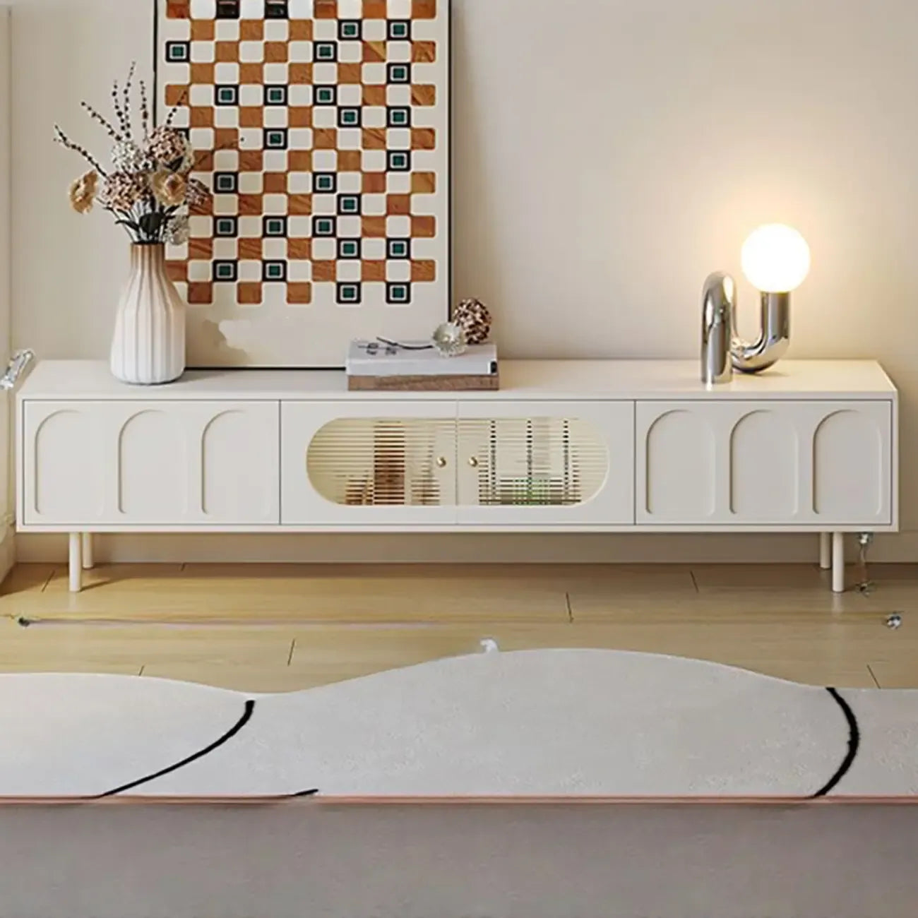 Meuble TV rectangulaire moderne en bois blanc avec rangement