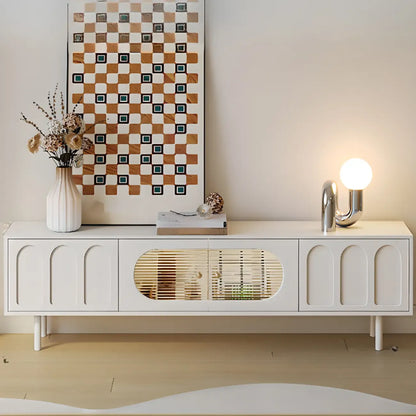 Meuble TV rectangulaire moderne en bois blanc avec rangement