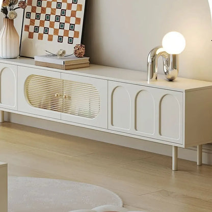 Meuble TV rectangulaire moderne en bois blanc avec rangement