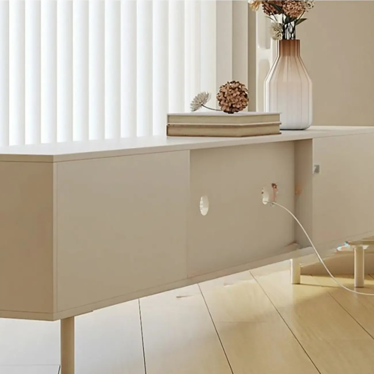 Meuble TV rectangulaire moderne en bois blanc avec rangement