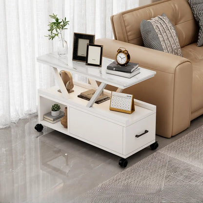 Table d'appoint mobile rectangulaire avec plateau en pierre frittée grise et rangement