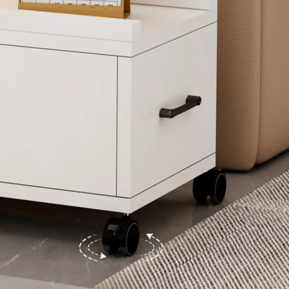 Table d'appoint mobile rectangulaire avec plateau en pierre frittée grise et rangement