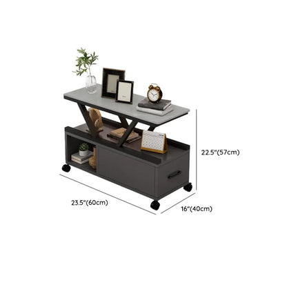 Table d'appoint mobile rectangulaire avec plateau en pierre frittée grise et rangement