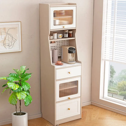 Buffet en bois avec comptoir en pierre blanche haute pour cuisine