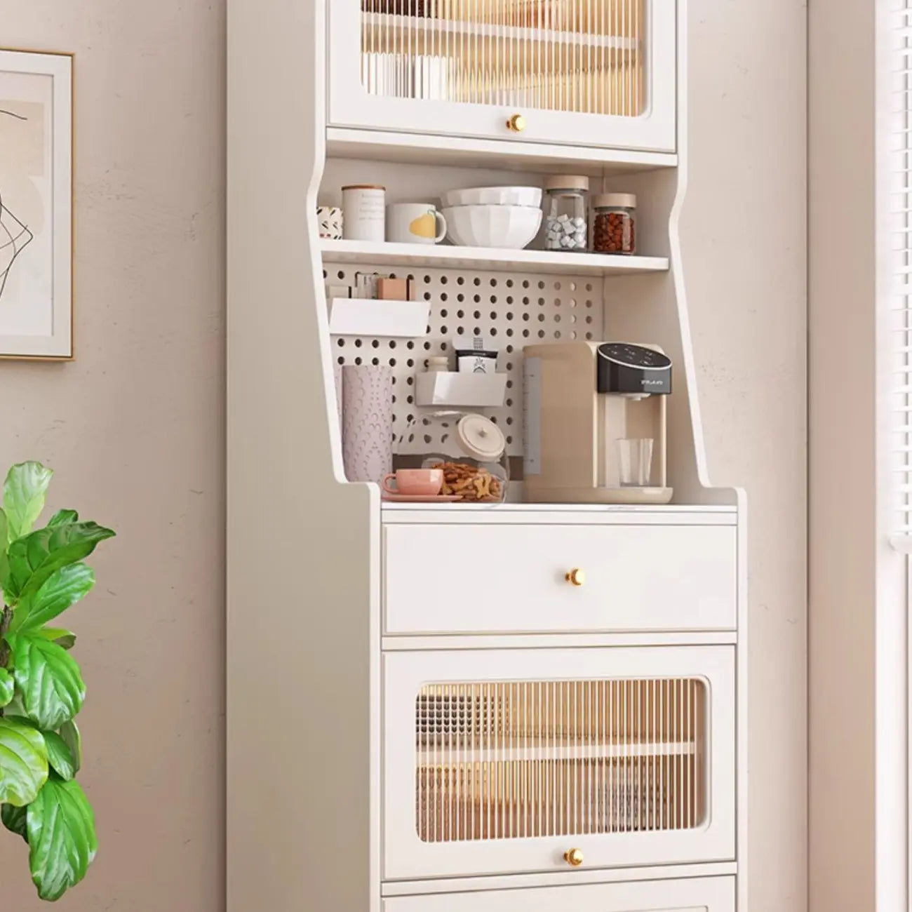 Buffet en bois avec comptoir en pierre blanche haute pour cuisine