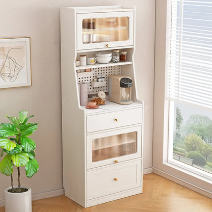 Buffet en bois avec comptoir en pierre blanche haute pour cuisine