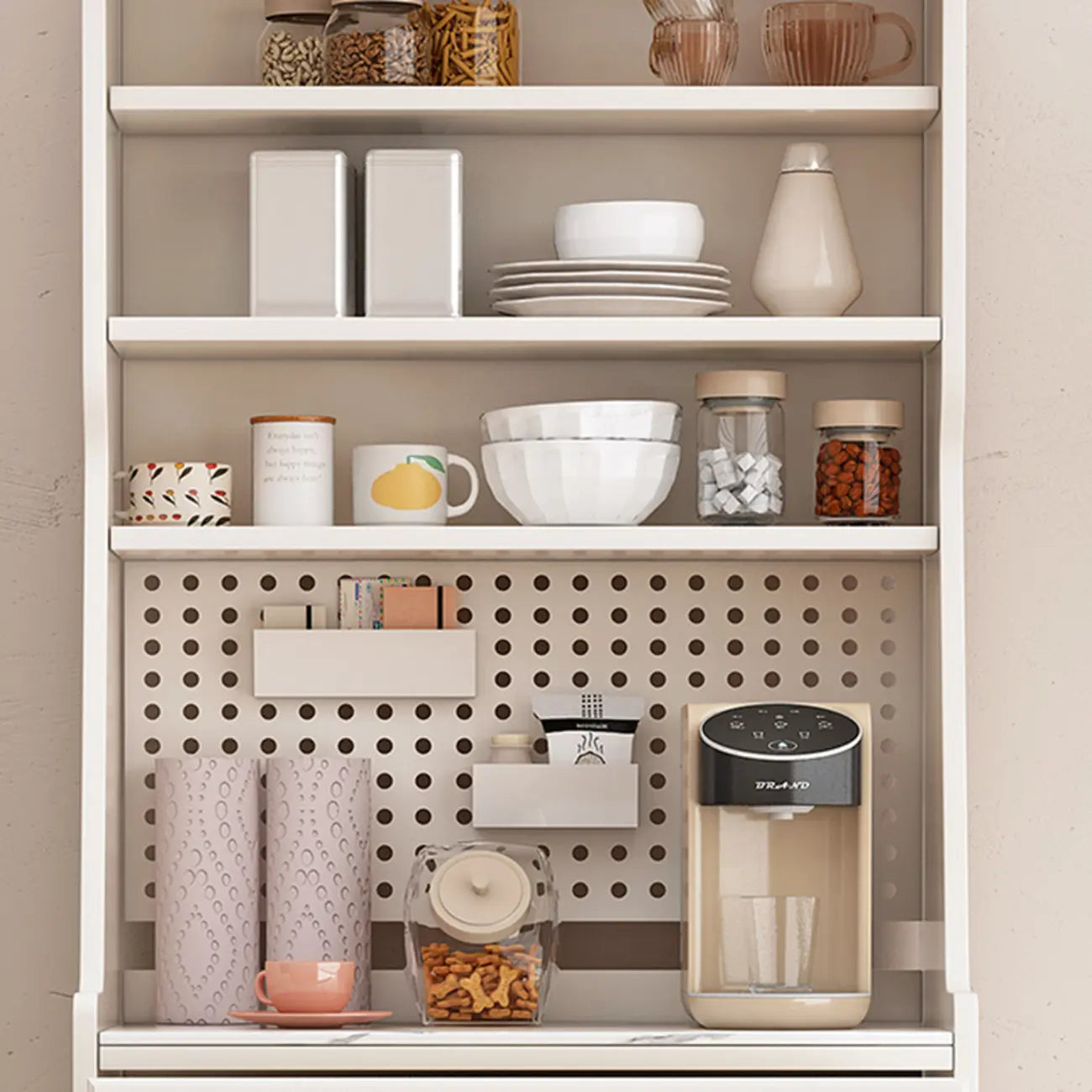 Buffet en bois avec comptoir en pierre blanche haute pour cuisine