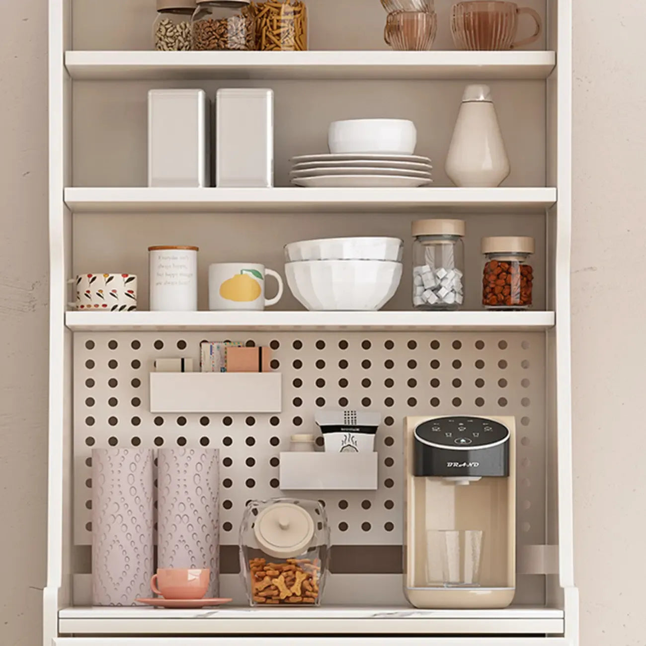 Buffet en bois avec comptoir en pierre blanche haute pour cuisine