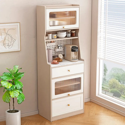 Buffet en bois avec comptoir en pierre blanche haute pour cuisine