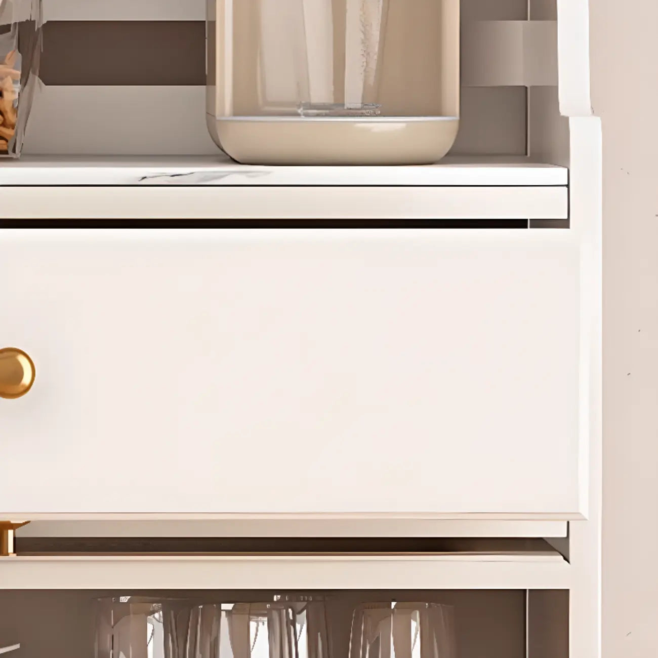 Buffet en bois avec comptoir en pierre blanche haute pour cuisine