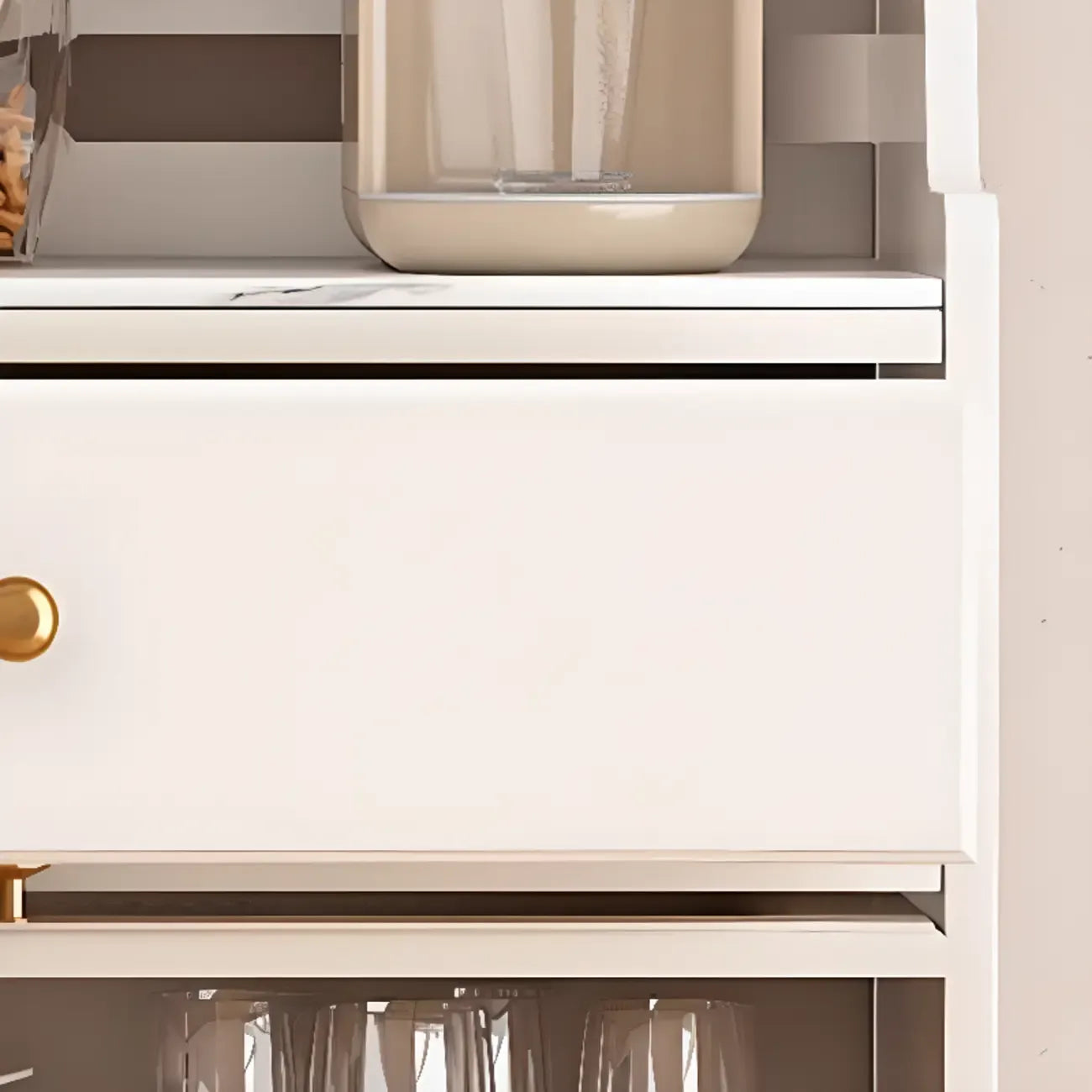 Buffet en bois avec comptoir en pierre blanche haute pour cuisine