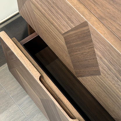 Table de chevet étroite élégante en bois brun noyer à 2 tiroirs