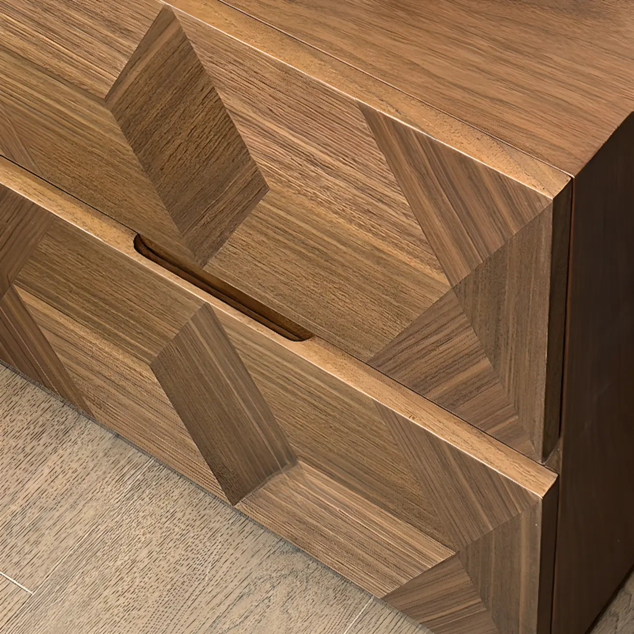 Table de chevet étroite élégante en bois brun noyer à 2 tiroirs