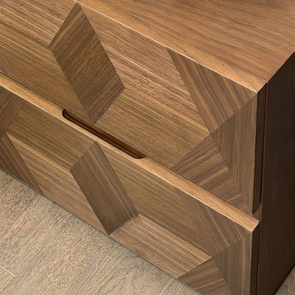 Table de chevet étroite élégante en bois brun noyer à 2 tiroirs