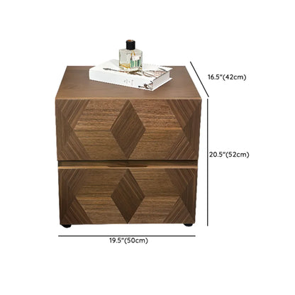 Table de chevet étroite élégante en bois brun noyer à 2 tiroirs