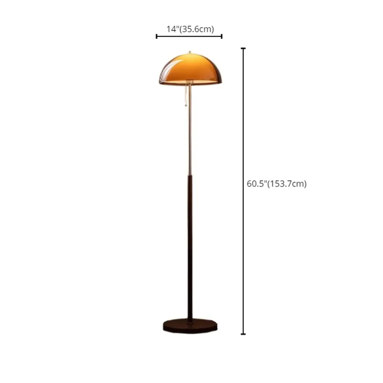 Lampadaire Art Déco à dôme orange en acrylique