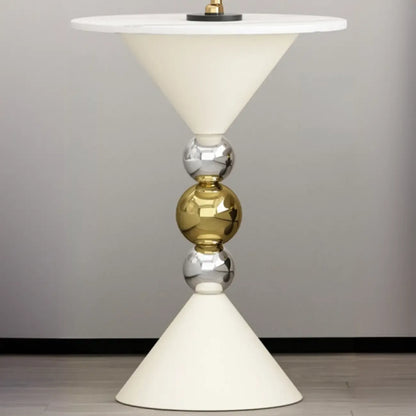 Table d'appoint ronde glamour en pierre blanche avec pied en souche