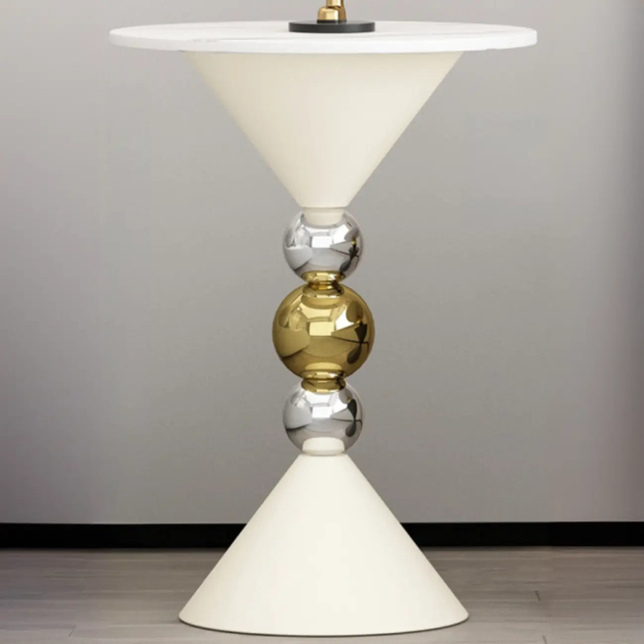 Table d'appoint ronde glamour en pierre blanche avec pied en souche