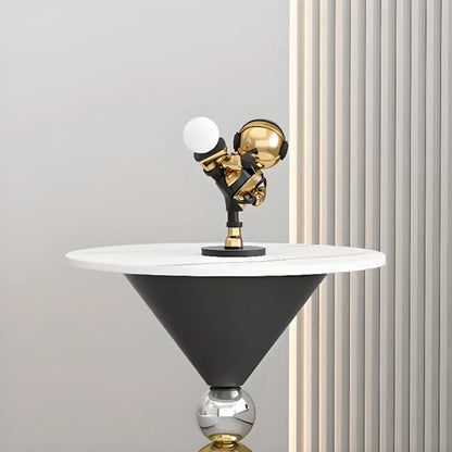 Table d'appoint ronde glamour en pierre blanche avec pied en souche