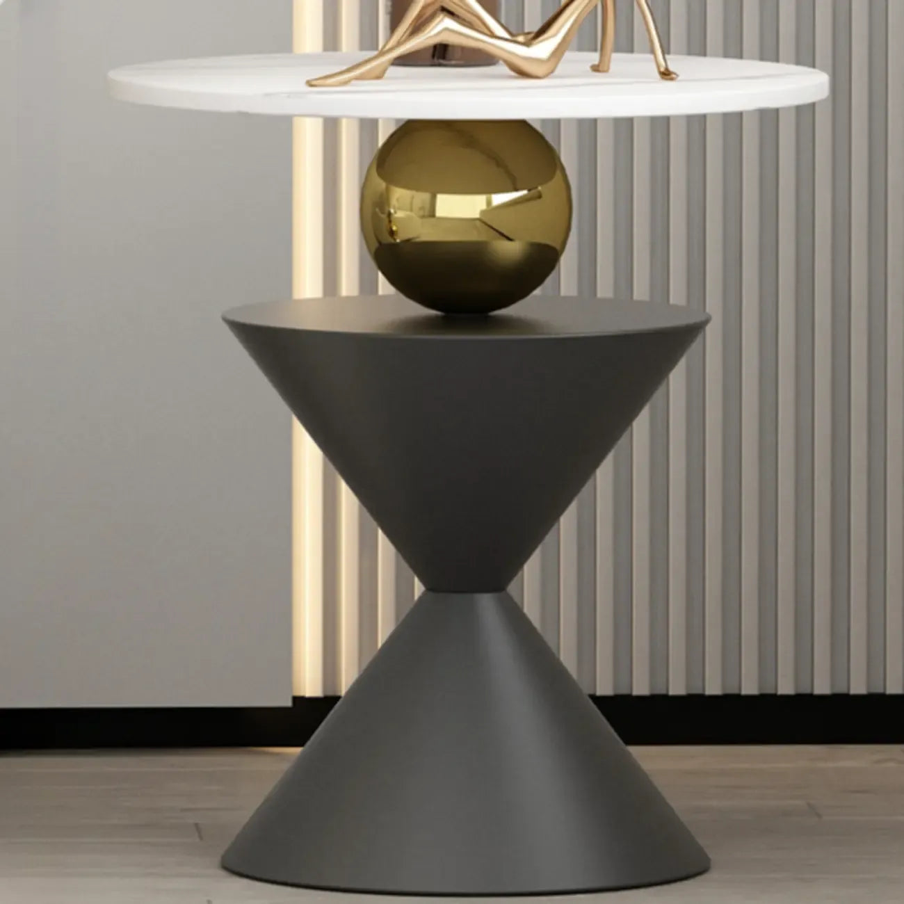 Table d'appoint ronde glamour en pierre blanche avec pied en souche