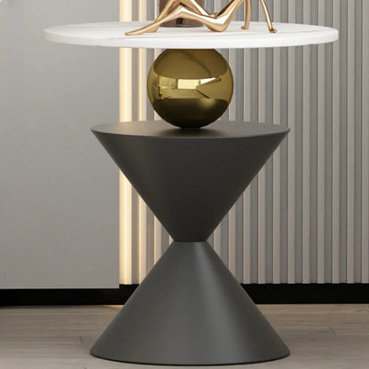 Table d'appoint ronde glamour en pierre blanche avec pied en souche