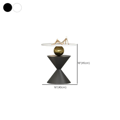 Table d'appoint ronde glamour en pierre blanche avec pied en souche