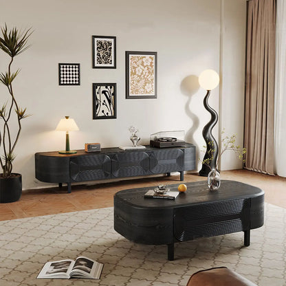 Meuble TV en bois noir de style Mid-Century Modern avec tiroirs