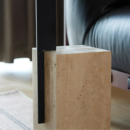 Table d'appoint carrée moderne en travertin et métal sur pied