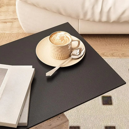 Table d'appoint carrée moderne en travertin et métal sur pied