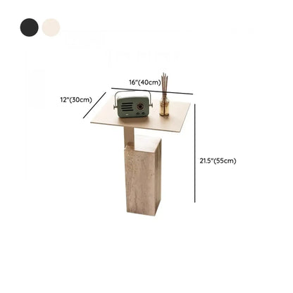 Table d'appoint carrée moderne en travertin et métal sur pied