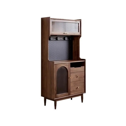 Buffet de cuisine en bois brun clair avec étagère