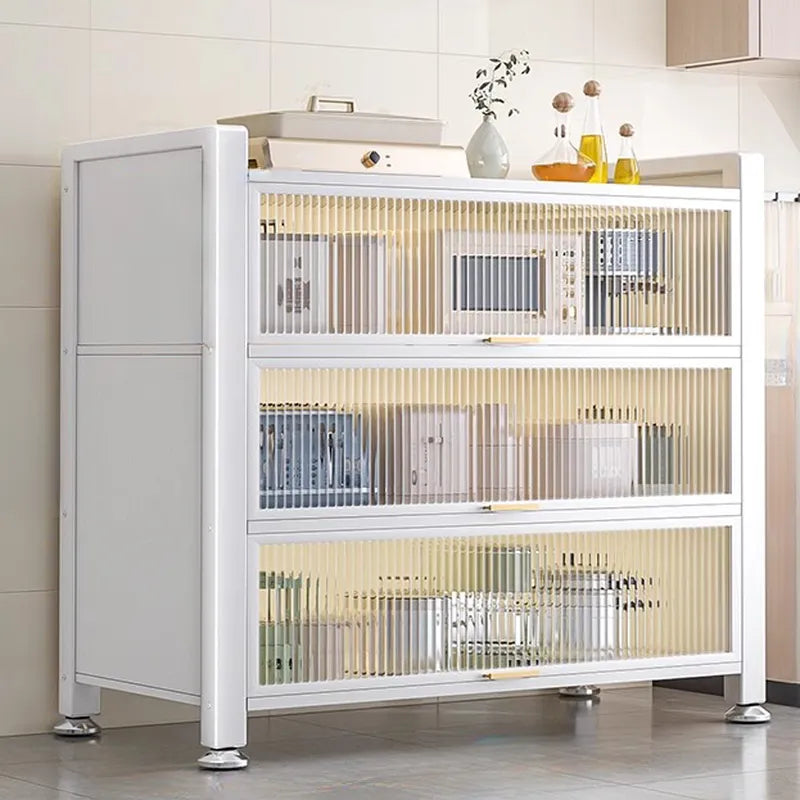 Buffet moderne et simple en métal avec portes relevables et plusieurs placards