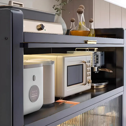 Buffet moderne et simple en métal avec portes relevables et plusieurs placards