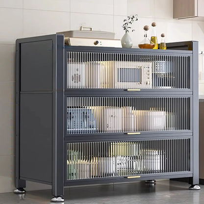 Buffet moderne et simple en métal avec portes relevables et plusieurs placards