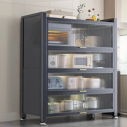 Buffet moderne et simple en métal avec portes relevables et plusieurs placards