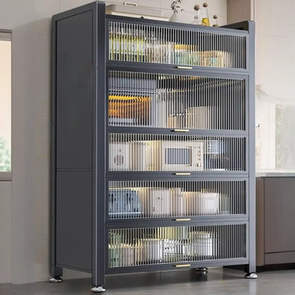 Buffet moderne et simple en métal avec portes relevables et plusieurs placards