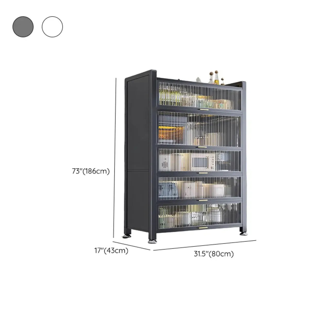 Buffet moderne et simple en métal avec portes relevables et plusieurs placards