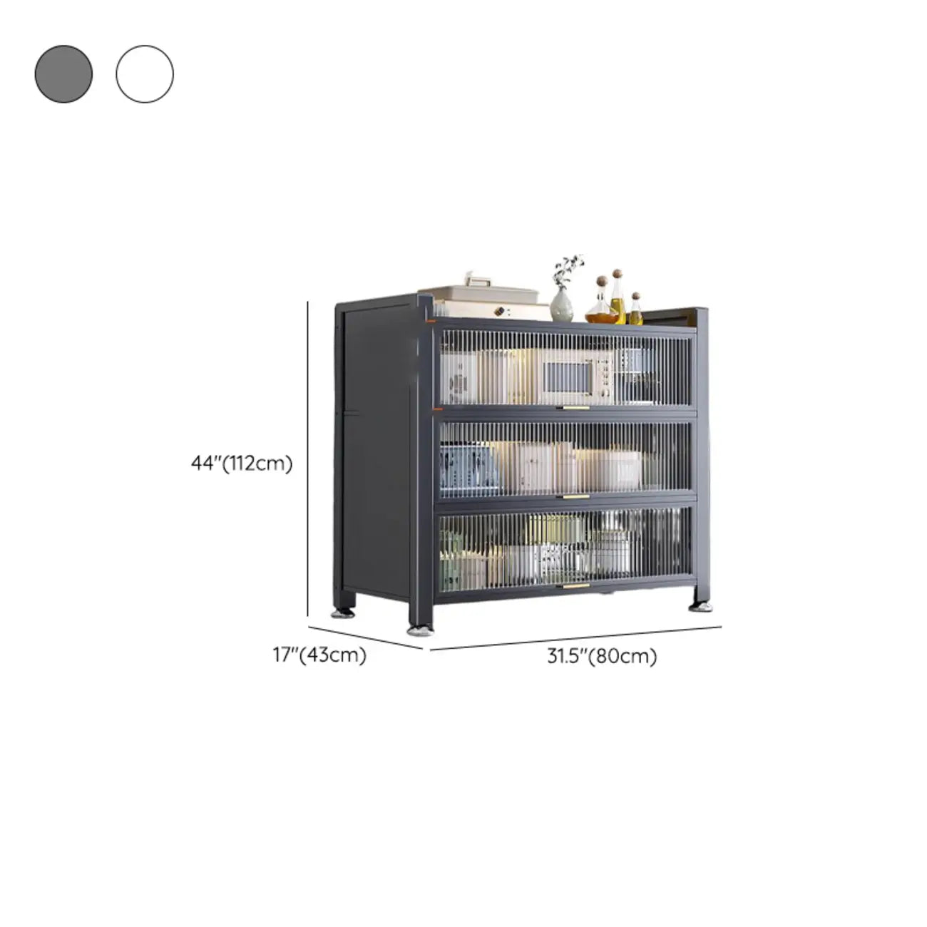 Buffet moderne et simple en métal avec portes relevables et plusieurs placards