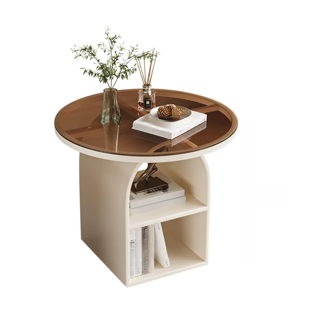 Table d'appoint moderne à trois niveaux en pierre frittée blanche à géométrie géométrique