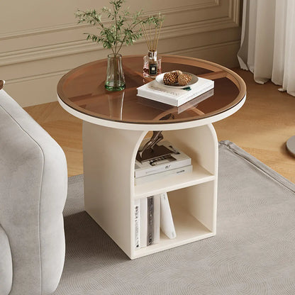 Table d'appoint moderne à trois niveaux en pierre frittée blanche à géométrie géométrique